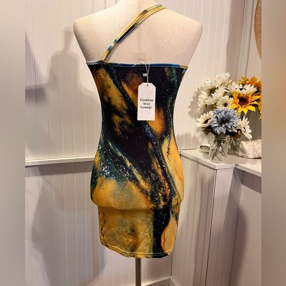 Blue One Shoulder Ring Mini Dress NWT - Picture 2 of 6